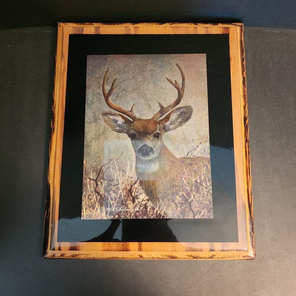 VTG Foil Deer Buck Rustic Lacquered Wood Wall Art Hunting Man Cave 11.5”H × 9.5"